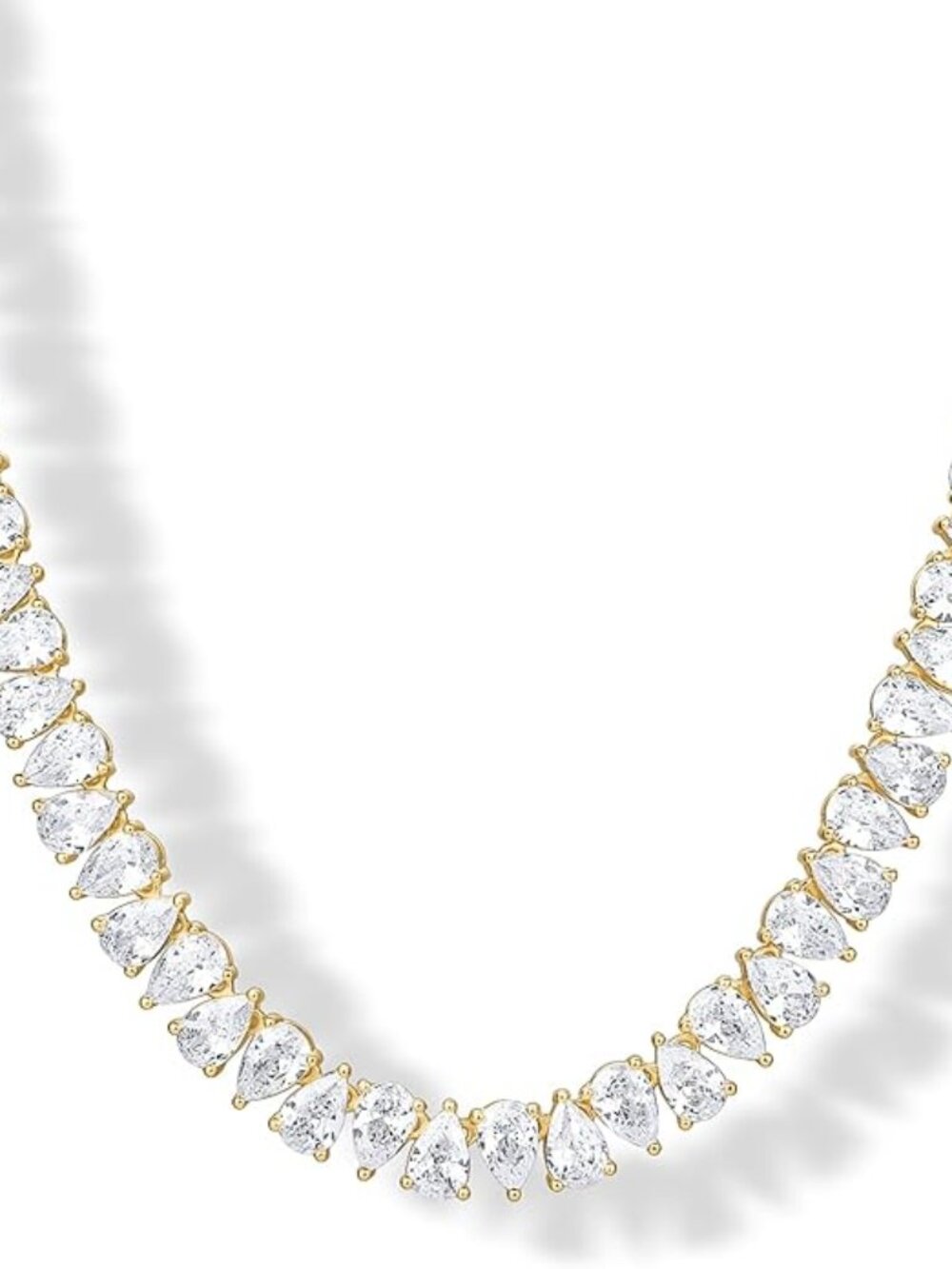 PAVOI 14K Gold Plated Pear Cubic Zirconia Tennis Necklace, 15" - Picture 2 of 4